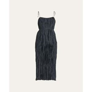Ulla Johnson Women's Navy Orla Tie-Shoulder Plissé Midi Dress Size 12 NWOT
